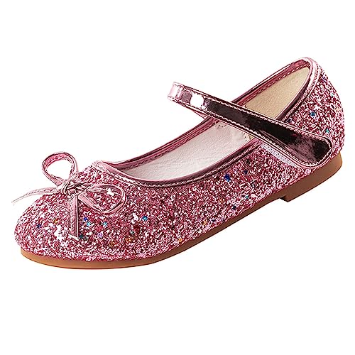 YUKQEYLE Prinzessin Schuhe Mädchen Mary Jane Flacher Boden Kinder Glitzer Schuhe Ballerinas Kristall Sandalen Hochzeit Schule Sandalen Partei(26EU-Rosa) von YUKQEYLE