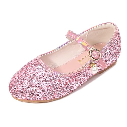 YUKQEYLE Prinzessinen Schuhe Glitzer Mädchen Schuhe Ballerinas Mädchen Kinder Glitzer Ballerinas Mary Jane Flache Schuhe Kristall Sandalen Hochzeit Partei(24 EU-219-Rosa) von YUKQEYLE