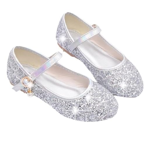 YUKQEYLE Prinzessinen Schuhe Glitzer Mädchen Schuhe Ballerinas Mädchen Kinder Glitzer Ballerinas Mary Jane Flache Schuhe Kristall Sandalen Hochzeit Partei(25 EU-219-Silber) von YUKQEYLE