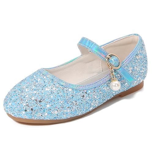 YUKQEYLE Prinzessinen Schuhe Glitzer Mädchen Schuhe Ballerinas Mädchen Kinder Glitzer Ballerinas Mary Jane Flache Schuhe Kristall Sandalen Hochzeit Partei(27 EU-219-Blau) von YUKQEYLE