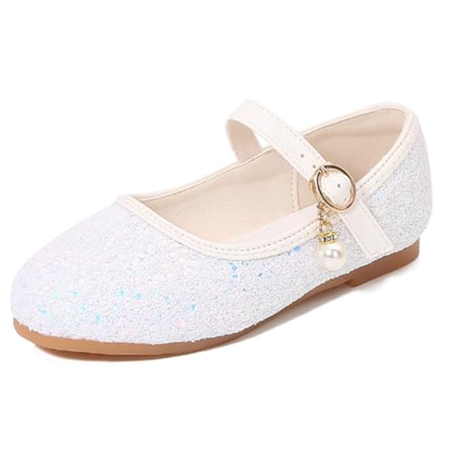 YUKQEYLE Prinzessinen Schuhe Glitzer Mädchen Schuhe Ballerinas Mädchen Kinder Glitzer Ballerinas Mary Jane Flache Schuhe Kristall Sandalen Hochzeit Partei(34 EU-219-Weiß) von YUKQEYLE