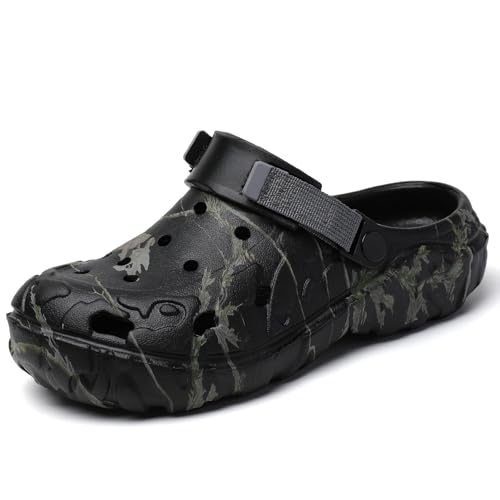 Clogs Herren Gartenschuhe Sommer Atmungsaktiv Gartenclogs rutschfest Strand Hausschuhe Aqua Sandalen Badeschuhe Pantoletten Freizeit Schwarz 40 von YUKTOPA
