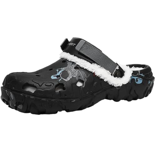 Damen Herren Hausschuhe Winter Warme Clogs wasserdichte Gartenclogs Plüsch Pantoletten rutschfeste Leicht Gartenschuhe für Indoor & Outdoor schwarz 45 von YUKTOPA