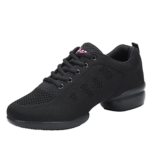 Damen Tanzschuhe Jazz Tanzsneaker Leicht Atmungsaktiv Sportschuhe Tanzen Fitness Yoga Schwarz 35 von YUKTOPA