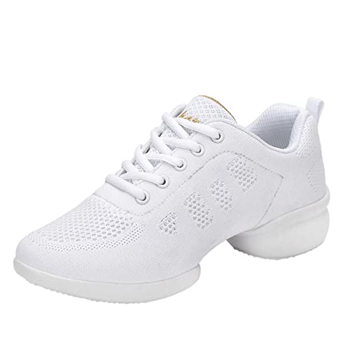 Damen Tanzschuhe Jazz Tanzsneaker Leicht Atmungsaktiv Sportschuhe Tanzen Fitness Yoga Weiß 35 von YUKTOPA