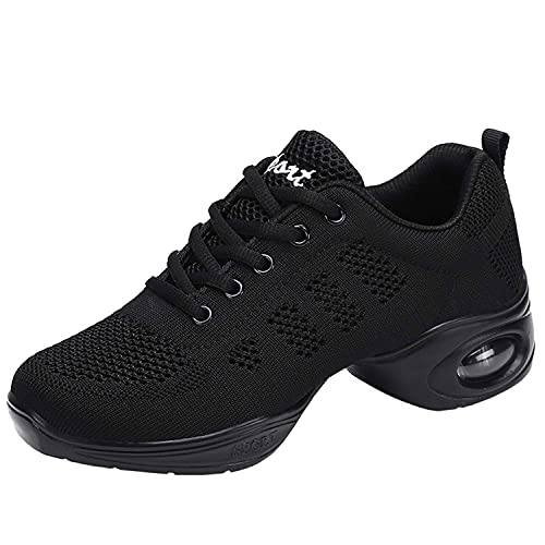YUKTOPA Damen Tanzschuhe Lace-Up Mesh Luftkissen Tanz Training Tanzsneaker Websneaker Jazzdance Schuhe Dancesneaker Tanzschuhe - Schwarz, Größe 36 EU von YUKTOPA