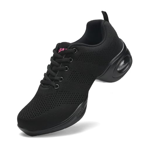 Frauen Tanzschuhe Leicht Atmungsaktiv Jazz Schuhe Tanz Schuhe Yoga Training Aerobic Schnürschuhe für Damen Schwarz37 von YUKTOPA