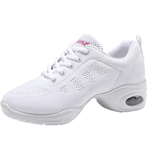 Jazzschuhe Damen Modern Tanzschuhe Atmungsaktiv Leicht Sportschuhe Lace Up Tanzsneaker Plattform Weiß 37 von YUKTOPA