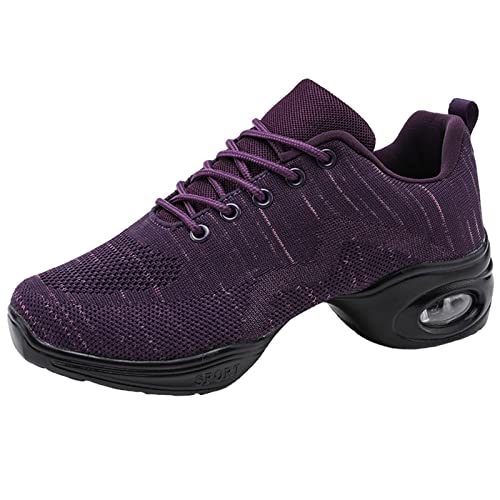 Jazzschuhe Damen Modern Tanzschuhe Geteilte Sohle Tanz Sneaker Atmungsaktiv Leicht Mesh Lace Up Sportschuhe Lila Gr.39 von YUKTOPA