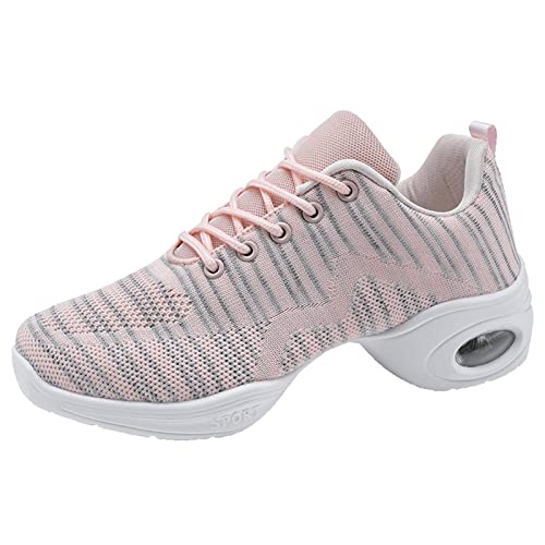 Jazzschuhe Damen Modern Tanzschuhe Geteilte Sohle Tanz Sneaker Atmungsaktiv Leicht Mesh Lace Up Sportschuhe Rosa Gr.41 von YUKTOPA