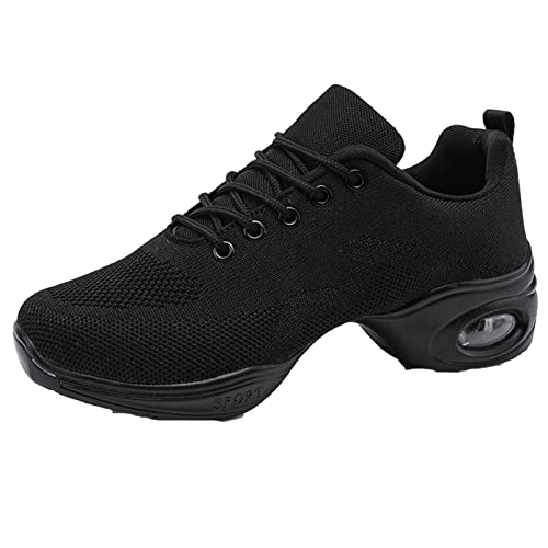 Jazzschuhe Damen Modern Tanzschuhe Geteilte Sohle Tanz Sneaker Atmungsaktiv Leicht Mesh Lace Up Sportschuhe Schwarz Gr.37 von YUKTOPA