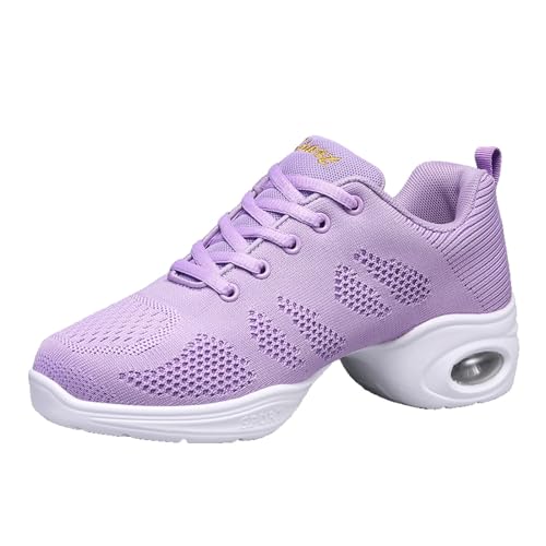 Modern Jazzschuhe Damen Atmungsaktiv Leicht Tanzschuhe Geteilte Sohle Tanz Sneaker Lace Up Sportschuhe lila39 von YUKTOPA