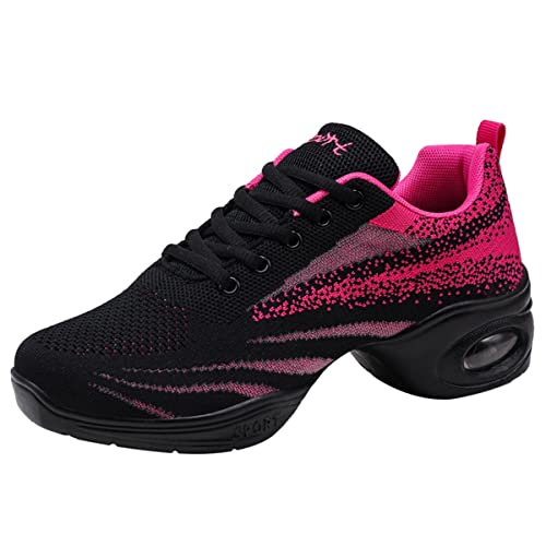 Tanzschuhe Damen Geteilte Sohle Jazzschuhe Leicht Atmungsaktiv Mesh Tanzsneaker Modern Tanzschuhe Sportlich Fitness Wanderschuhe Schwarz/Rosa 38 von YUKTOPA