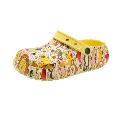 Unisex Kinder Eva Clogs rutschfeste Bade Gartenschuhe mit Dinosaurier Design Sommer Strand Sandalen Kuschelige rutschfeste Slippers Yellow 38 von YUKTOPA