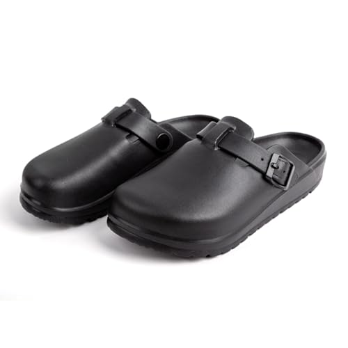YUKTOPA Damen Clogs – Bequeme Gartenschuhe mit Druck-Design, rutschfeste Strandsandalen Leichte Hausschuhe wasserdichte Arbeits- & Pflegeschuhe Black 36 von YUKTOPA