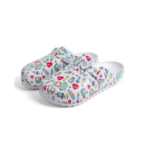 YUKTOPA Damen Clogs – Bequeme Gartenschuhe mit Druck-Design, rutschfeste Strandsandalen Leichte Hausschuhe wasserdichte Arbeits- & Pflegeschuhe Doctor 36 von YUKTOPA