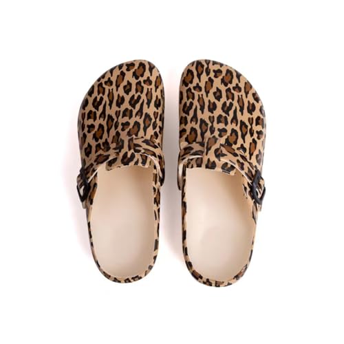 YUKTOPA Damen Clogs – Bequeme Gartenschuhe mit Druck-Design, rutschfeste Strandsandalen Leichte Hausschuhe wasserdichte Arbeits- & Pflegeschuhe Leopard Print 39 von YUKTOPA