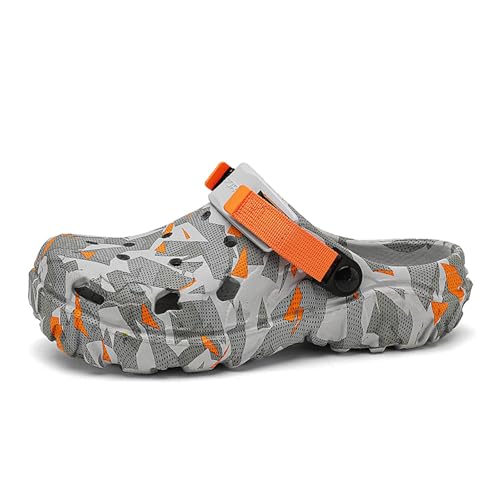 YUKTOPA Herren Clogs Outdoor Athletic Sport Sandalen Erwachsene Slip On Gartenschuhe Sommer Wasser Strand Schuhe Casual Hausschuhe Leicht Atmungsaktiv rutschfest, Grau/Orange 577, 42 EU von YUKTOPA