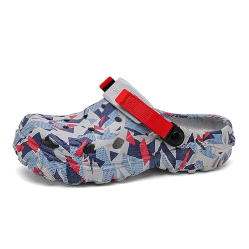 YUKTOPA Herren Clogs Outdoor Athletic Sport Sandalen Erwachsene Slip On Gartenschuhe Sommer Wasser Strand Schuhe Casual Hausschuhe Leicht Atmungsaktiv rutschfest, Grau/Rot 577, 47 EU von YUKTOPA