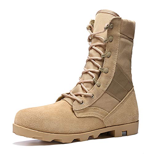 YUKTOPA Herren Kampfstiefel Militärstiefel Militärkampfstiefel hohe Stiefel Arbeitsstiefel Wanderschuhe im Freien Wanderschuhe Beige 43 von YUKTOPA