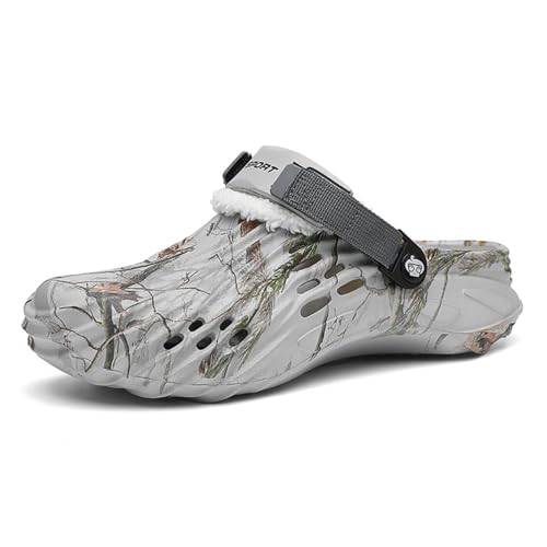 YUKTOPA Winter Clogs Gefüttert Herren - Damen Slip-On Gartenschuhe mit Verstellbarem Fersenriemen rutschfeste Eva Pantoletten Lined Hausschuhe für Strand Pool Garten Schnee Grau Cotton 42 von YUKTOPA