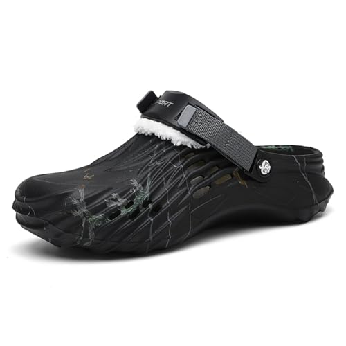 YUKTOPA Winter Clogs Gefüttert Herren - Damen Slip-On Gartenschuhe mit Verstellbarem Fersenriemen rutschfeste Eva Pantoletten Lined Hausschuhe für Strand Pool Garten Schnee Schwarz Cotton 40 von YUKTOPA