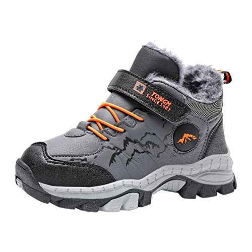 Winterschuhe Kinder Warm Gefütterte Winterstiefel Wanderschuhe Trekkingschuhe mit Schuhkrallen Outdoor rutschfes Grau EU30-40 von YUKTOPA