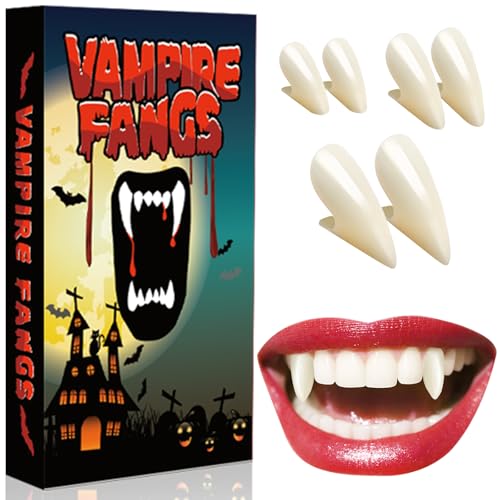 Halloween Vampir Zähne Erwachsene Vampirzähne: Vampire Teeth Fangs Halloween Vampir Schminke Cosplay Kostüm Accessoires Damen Herren Kinder Vampirgebiss, Horror Werwolf Zähne Eckzähne Fangzähne Kleber von YULARA