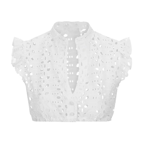 Dirndl Bluse Damen Kurzarm Baumwolle Trachten Trachtenbluse Weiß Flügelärmel Dirndl Dirndlbluse Hochgeschlossen Oktoberfest Kostüm Elegante Spitzenbluse Spitze Hollow Out Trachtenmi Tracht Bluse von YULONGESS