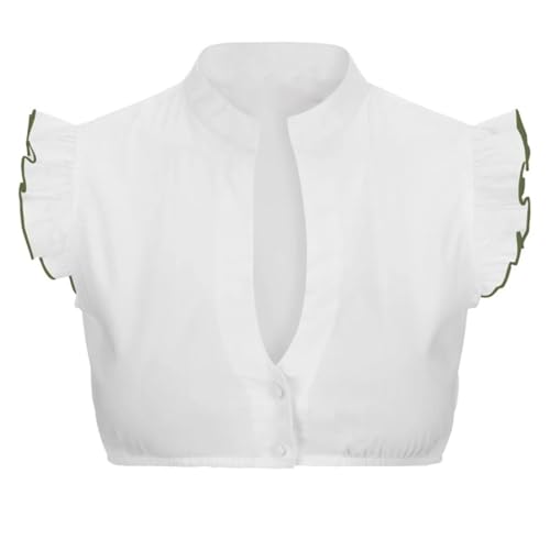 Dirndl Bluse Damen Kurzarm Baumwolle Trachten Trachtenbluse Weiß Flügelärmel Dirndl Dirndlbluse Hochgeschlossen Oktoberfest Kostüm Elegante Spitzenbluse Spitze Hollow Out Trachtenmi Tracht Bluse von YULONGESS
