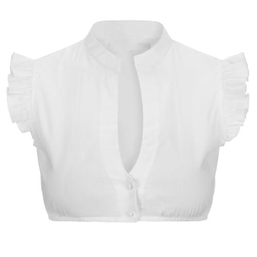 Dirndl Bluse Damen Kurzarm Baumwolle Trachten Trachtenbluse Weiß Flügelärmel Dirndl Dirndlbluse Hochgeschlossen Oktoberfest Kostüm Elegante Spitzenbluse Spitze Hollow Out Trachtenmi Tracht Bluse von YULONGESS