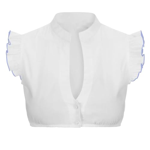 Dirndl Bluse Damen Kurzarm Baumwolle Trachten Trachtenbluse Weiß Flügelärmel Dirndl Dirndlbluse Hochgeschlossen Oktoberfest Kostüm Elegante Spitzenbluse Spitze Hollow Out Trachtenmi Tracht Bluse von YULONGESS