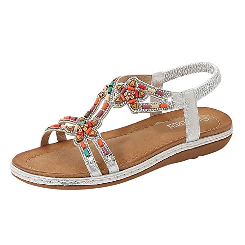 Flache Sandalen Damen Sommer Boho Strasssteine Glitzer T-Riemen Strandsandalen Freizeit Bequeme Zehentrenner mit Weiche Fußbett Mode Strand Offene Zehe Sandaletten Flip Flops Elegant Sommerschuhe… von YULONGESS