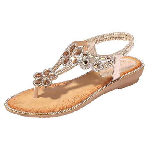 Flache Sandalen Damen Sommer Boho Strasssteine Glitzer T-Riemen Strandsandalen Freizeit Bequeme Zehentrenner mit Weiche Fußbett Mode Strand Offene Zehe Sandaletten Flip Flops Elegant Sommerschuhe… von YULONGESS