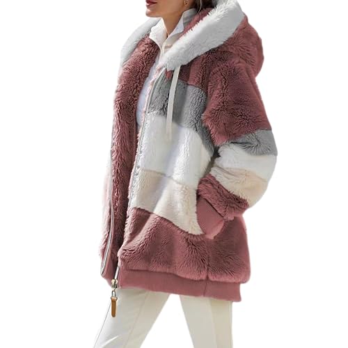 Fleecejacke Hoodie Damen Kapuzenpullover Warm Plüschjacke mit Reißverschluss Kapuzenjacke Elegant Winterjacke Taschen Teddy Fleece Sweatshirt Zip Up Teddy Jacken Herbst Winter Oberteile Übergangsjacke von YULONGESS