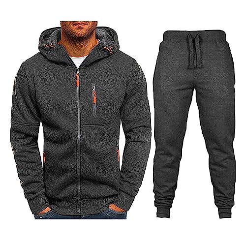 Herren Jogginganzug Zweiteiler Freizeitanzug mit Reißverschluss Sportbekleidung Kordelzug Casual Winter Sweatshirt Freizeit Sport Laufanzug Jogging-Hose Kapuzenpulli Jacke Trainings-Anzug Sweatshirt von YULONGESS