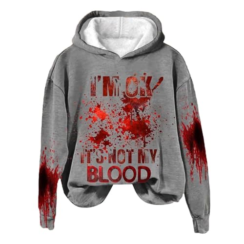 I'm Ok It's Not My Blood Damen Bedrucktes, Lässiges Langarm-Sweatshirt, Weiches Bedrucktes Hemd, Damen-Winter-Sweatshirt-Oberteil Y2k Hoody Mode Sweatshirtjacke Halloween Kostüm Kapuzenpulli von YULONGESS