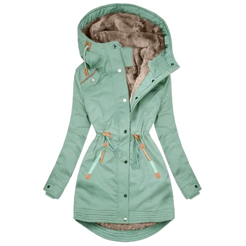 Jacke Damen Winter,Parka -Jacken,mit Fellkapuze Dicker Steppjacke Lang Komfortabel Hoodie Warme Lässig Kapuzenjacke Winddichte Schlanke Fleecemantel Reißverschluss Frau Winterjacke Softshell Jacke von YULONGESS