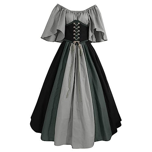 Mittelalter Rock Damen Lang Viktorianisch Renaissance Abendkleid Bound Waist Elegantes Partykleid Mittelalter Chemise Bauernkleid Gothic Kleidung Vintage Maxikleid Festlich Halloween Karneval von YULONGESS