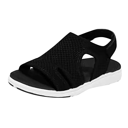 Orthopedische Damen,Sandalen Breite Füße,Bequeme Flach Sandals Schuhe,Elegant Sandaletten,Sommer Barfuss Sandalette,Schwarze Treckingsandalen,Sport Sandalen,Sport Strick Sandaletten,Sommerschuhe von YULONGESS