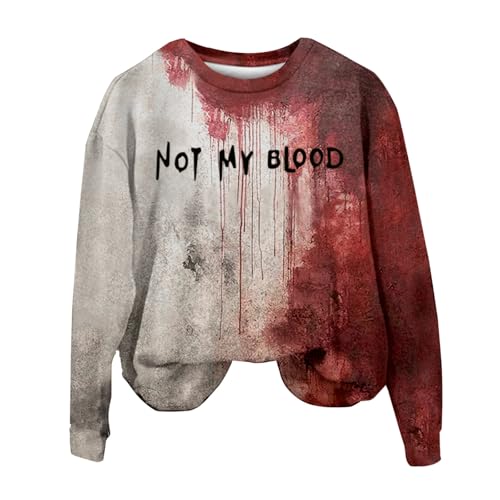 Problem Gelöst Halloween Kostüme Damen I´m Fine Print Rundhals Langarm Pullover mit Blutigem Muster Halloween Kostüme Blutige Wunde Langarmshirt Soft Locker Pulli Autumn Winter Oberteile Bluse von YULONGESS