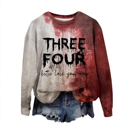 Problem Gelöst Halloween Kostüme Damen I´m Fine Print Rundhals Langarm Pullover mit Blutigem Muster Halloween Kostüme Blutige Wunde Langarmshirt Soft Locker Pulli Autumn Winter Oberteile Bluse von YULONGESS