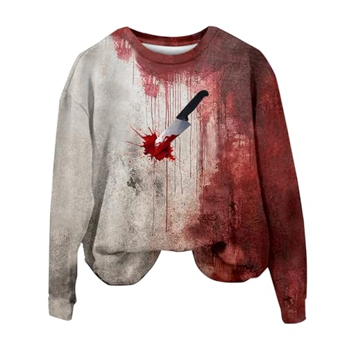 Problem Gelöst Halloween Kostüme Damen I´m Fine Print Rundhals Langarm Pullover mit Blutigem Muster Halloween Kostüme Blutige Wunde Langarmshirt Soft Locker Pulli Autumn Winter Oberteile Bluse von YULONGESS