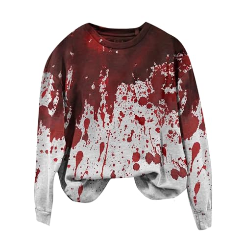 Problem Gelöst Halloween Kostüme Damen I´m Fine Print Rundhals Langarm Pullover mit Blutigem Muster Halloween Kostüme Blutige Wunde Langarmshirt Soft Locker Pulli Autumn Winter Oberteile Bluse von YULONGESS