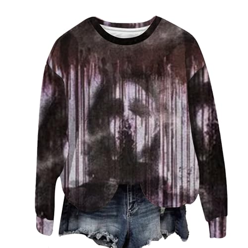 Problem Gelöst Halloween Kostüme Damen I´m Fine Print Rundhals Langarm Pullover mit Blutigem Muster Halloween Kostüme Blutige Wunde Langarmshirt Soft Locker Pulli Autumn Winter Oberteile Bluse von YULONGESS