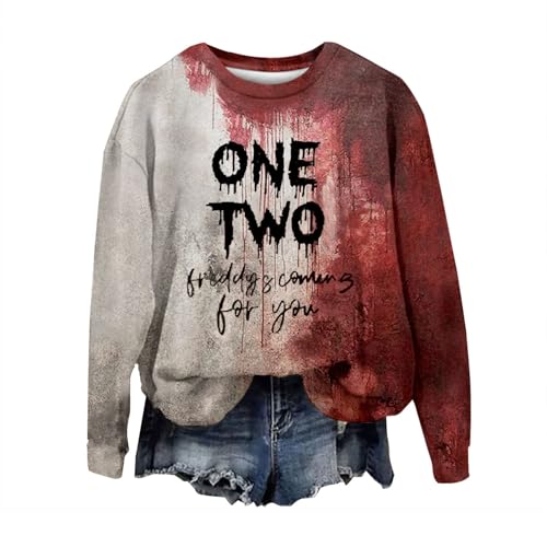 Problem Gelöst Halloween Kostüme Damen I´m Fine Print Rundhals Langarm Pullover mit Blutigem Muster Halloween Kostüme Blutige Wunde Langarmshirt Soft Locker Pulli Autumn Winter Oberteile Bluse von YULONGESS