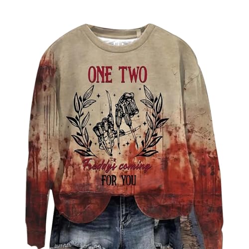 Problem Gelöst Halloween Kostüme Damen I´m Fine Print Rundhals Langarm Pullover mit Blutigem Muster Halloween Kostüme Blutige Wunde Langarmshirt Soft Locker Pulli Autumn Winter Oberteile Bluse von YULONGESS
