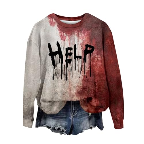 Problem Gelöst Halloween Kostüme Damen I´m Fine Print Rundhals Langarm Pullover mit Blutigem Muster Halloween Kostüme Blutige Wunde Langarmshirt Soft Locker Pulli Autumn Winter Oberteile Bluse von YULONGESS