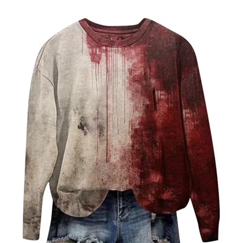 Problem Gelöst Halloween Kostüme Damen I´m Fine Print Rundhals Langarm Pullover mit Blutigem Muster Halloween Kostüme Blutige Wunde Langarmshirt Soft Locker Pulli Autumn Winter Oberteile Bluse von YULONGESS