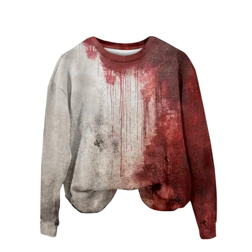 Problem Gelöst Halloween Kostüme Damen I´m Fine Print Rundhals Langarm Pullover mit Blutigem Muster Halloween Kostüme Blutige Wunde Langarmshirt Soft Locker Pulli Autumn Winter Oberteile Bluse von YULONGESS